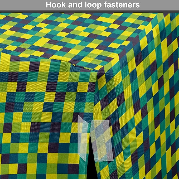 Lunarable Yellow and Blue Dog Crate Cover, Vivid Colored Squares Funky Simple Retro Style Grid Tile, Easy to Use Pet Kennel Cover for Cats & Medium Dogs, 30 Inch, Petrol Blue Lime Green