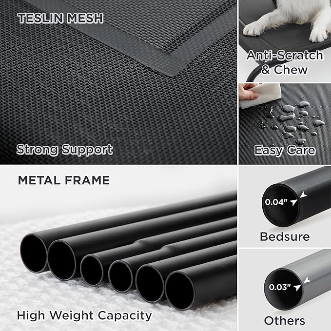 Bedsure Medium Elevated Outdoor Dog Bed - Raised Dog Cots Beds for Medium Dogs, Portable Indoor & Outdoor Pet Hammock Bed with Skid-Resistant Feet, Frame with Breathable Mesh