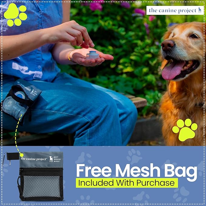 Best BARKIN' Wipes with Free Mesh Bag - Dog Wipes for Paws Ears and Butt - Micellar Aloe Scented Travel Friendly Puppy Wipes (12-Pack)