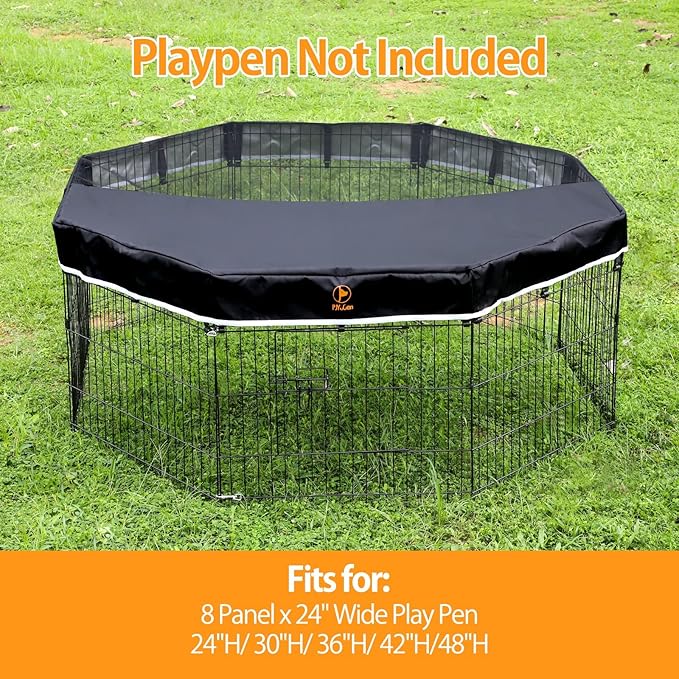 PJYuCien Dog Playpen Bottom Pad + Top Cover,Fits 24 Inch 8 Panels Regular Octagon Metal Exercise Pet Pen,Black (Note:Playpen Not Included !!!!)