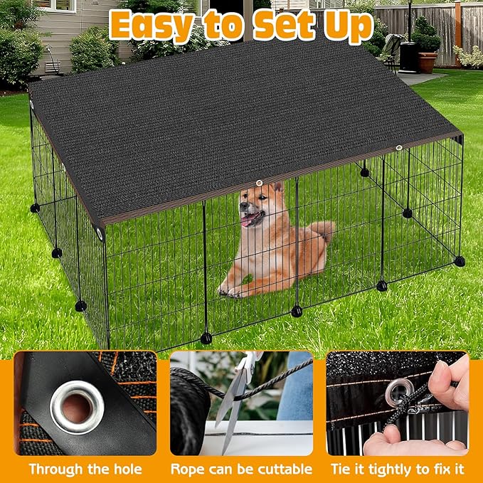 BNOSDM Dog Kennel Cover, Outdoor Sunblock Shade Cloth Net, Dog Mesh Tarp with Grommets and Rope for Outside Pet Large House Crate Playpen Chicken Coop, 20x10 Ft