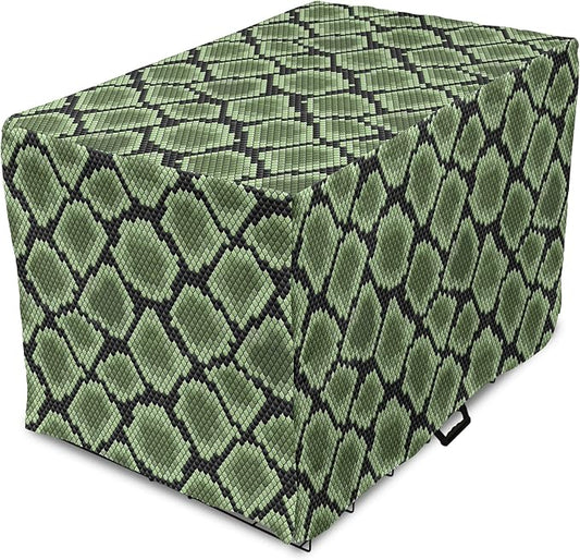Lunarable Reptile Dog Crate Cover, Scale Pattern Abstract Nature Influences Skin Design Half Circles Illustration, Easy to Use Pet Kennel Cover for Small Dogs Puppies Kittens, 18 Inch, Black Green