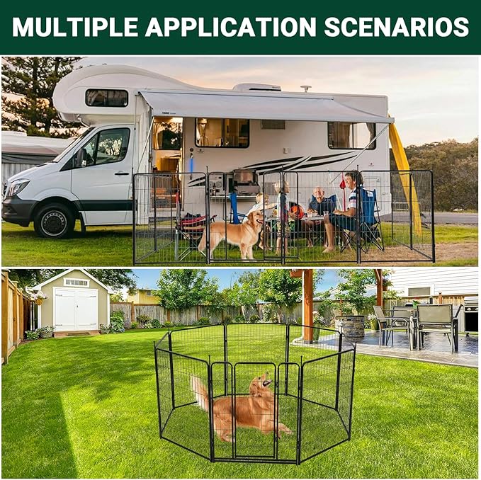 Dog Playpen,40 Inch(H) 21 Ft(L) 8 Panels Dog Fence Indoor/Outdoor,Heavy Duty Metal Pet Puppy Exercise Pen, Wide Door Low Threshold,Portable Pet Playpen for Rv Camping Garden Yard