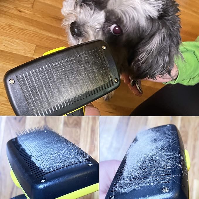 BarxBuddy Self Cleaning Slicker Brush for Dogs & Cats (Smooth & Gentle Bristles) Perfect Deshedding Tool For Long & Short Haired Dogs, Cats, Rabbits, and Other Pets Yellow