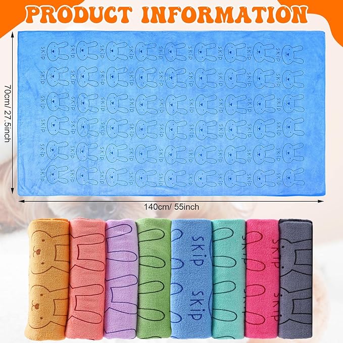 Peryiter 8 Pcs Dog Drying Towels Bulk 55'' x 28'' Pet Grooming Absorbent Microfiber Dog Bath Towels Quick Drying Puppy Bathing Towel for Small Medium Large Cats Pets Bathing Grooming(Colorful)