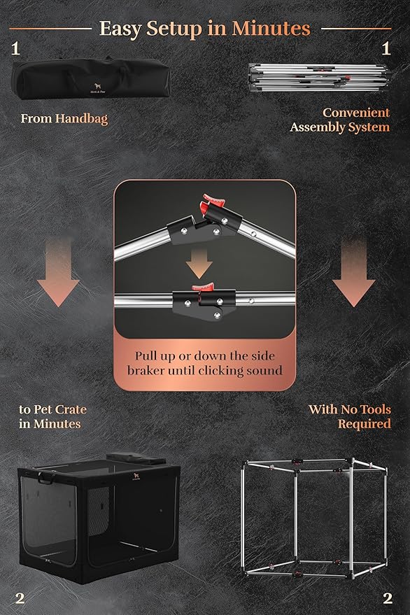 Noah & Paw Collapsible Dog Crate 36 Inches, XL Dog Crate for XL, Large Medium Breed, Travel Kennel for Car, Includes Pet Mat for Pet Cage, 2 Storage Pockets, Handbag, 10mm Locking Zippers 36*25*23