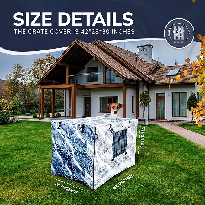 Dog Crate Cover 42 Inch Waterproof | Dog Kennel Cover with Front and Side Openings | Unique Marble Pattern | Dog Cage Covers for Dog Crates, Large Dog Crate Cover, Dog Crate Covers 42 Inch