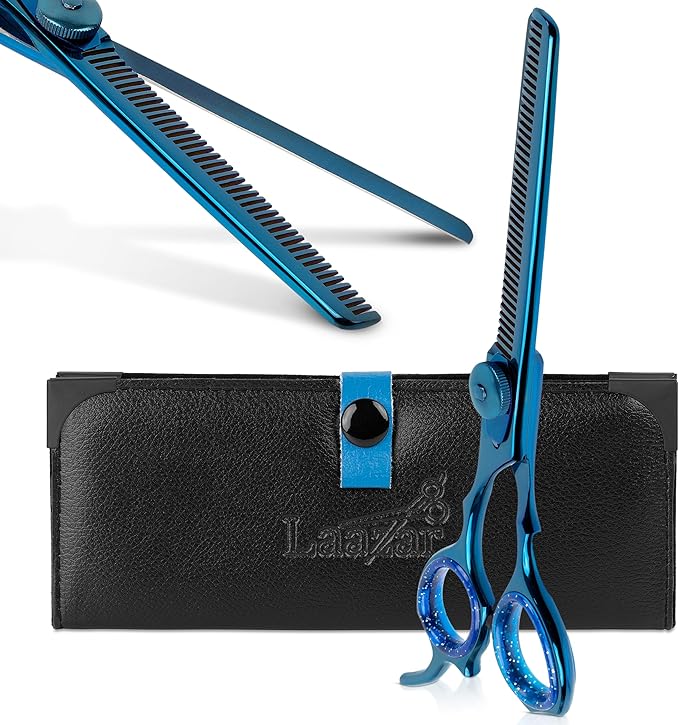 Laazar Dog Grooming Scissors - 6.5 Inch 42 Teeth Thinning Shears for Dogs, 440C Stainless Steel Pet Grooming Scissors, Dog Grooming Shears with Finger Rest & Case, Cat Grooming Supplies
