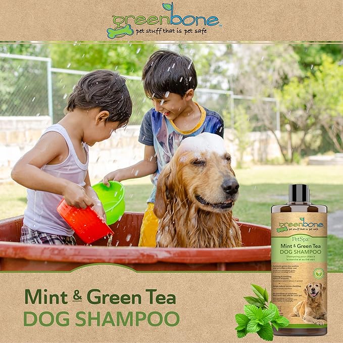 Pet Spa Mint & Green Tea Dog Shampoo - Calming, Soothing, Gentle Grooming Solution, 33 fl oz, Safe & Natural Formula