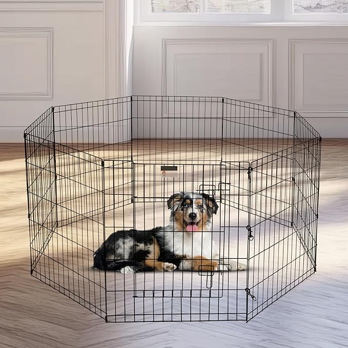 Dog Playpen - Foldable Metal Exercise Puppy Play Pen with 8 24x30in Panels - Indoor/Outdoor Pen with Door for Dogs, Cats or Small Animals by PETMAKER