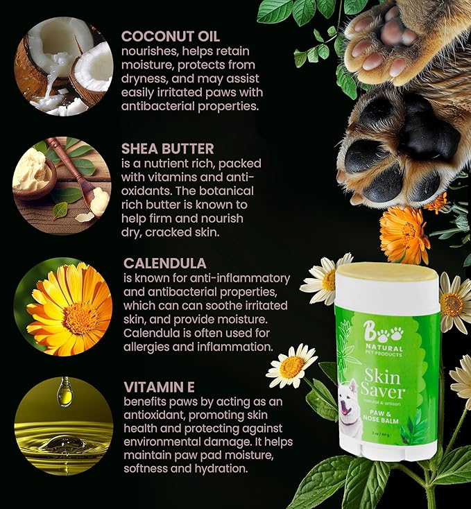 Paw & Nose Balm - All Natural & Vegan Skin Saver for Dogs & Cats - Paw Cream & Lotion for Protecting Dry Paws, Noses & Elbows (2 oz / 60 g Tube)