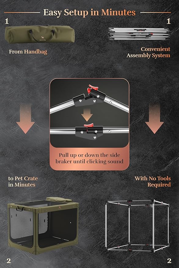 Noah & Paw Collapsible Dog Crate 30 Inches, Large Dog Crate for Large Medium Breeds, Travel Kennel for Car, Including Pet Mat for Pet Cage, 2 Storage Pockets, Handbag, 10mm Locking Zipper 30*21*21