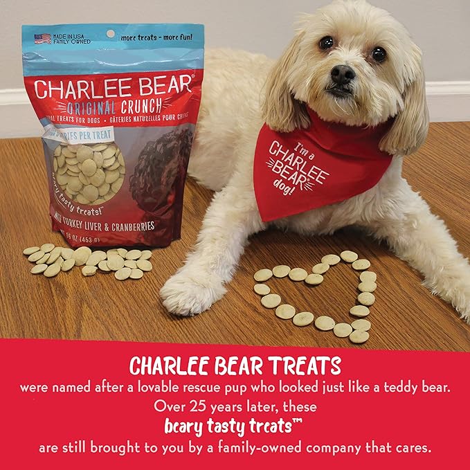 Charlee Bear Original Crunch Dog Treat Variety Pack, 16 oz Bags (5-Pack) - Beef Liver, Chicken Liver, Turkey Liver Cranberries, Cheese & Egg, Chicken Soup Natural Training Treats Made in The USA
