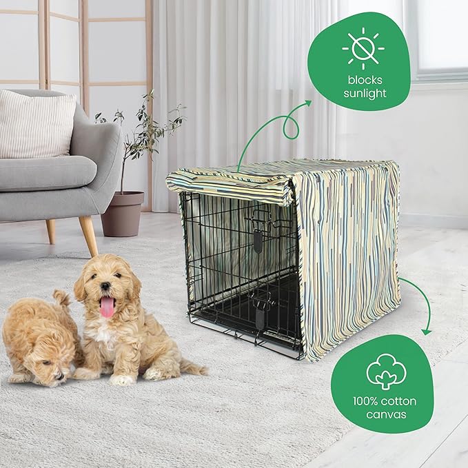 Molly Mutt I Don't Like Mondays Dog Crate Cover, 100% Cotton Canvas Cover with 2 Roll-Up Panels, Ideal for Dog or Cat Crate, Durable, Washable, and Free of Harmful Chemicals, 36" x 24" x 27"