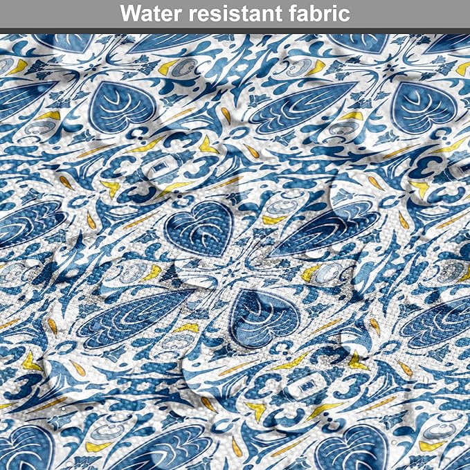 Lunarable Yellow and Blue Dog Crate Cover, Portuguese Traditional Tiles Abstract Mosaic Floral Swirl Motifs, Easy to Use Pet Kennel Cover for Small Dogs Puppies Kittens, 18 Inch, Blue Orange Yellow