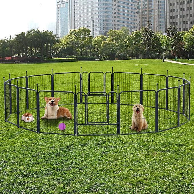 Dog Playpen,Portable Outdoor Dog Fence, Dog Playpen for Large/Medium/Small Dogs, Dog Fences for The Yard,with Doors Foldable Metal (24 inch, 16 Panels)