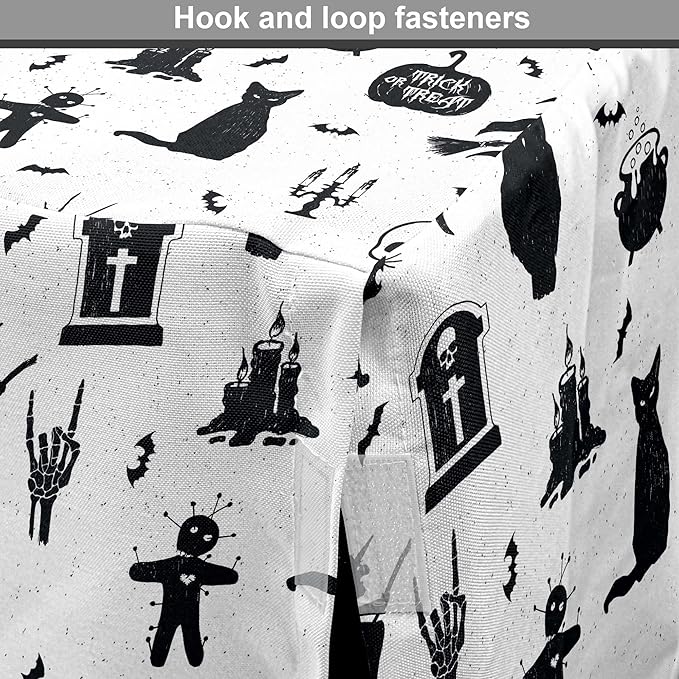 Lunarable Halloween Dog Crate Cover, Horror Pattern Tombstone Kitty Owl Voodoo Trick or Treat Pumpkin, Easy to Use Pet Kennel Cover for Small Dogs Puppies Kittens, 22 Inch, Grey Black Charcoal