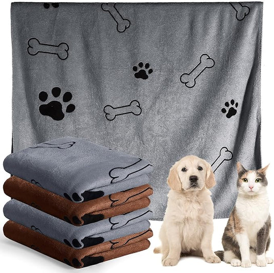 Chumia 4 Pcs Dog Towels for Drying Dog Puppy Bulk Microfiber Absorbent Paw Towel Pet Bathing Supplies Quick Drying for Medium Cats Pets Shower(24 x 40 Inch,Gray, Coffee)