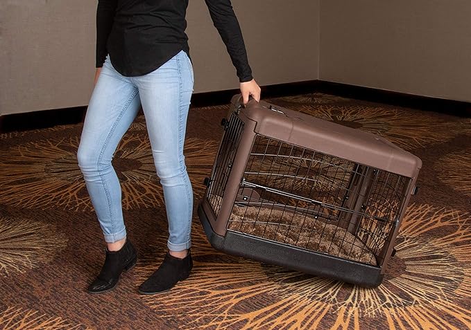 Pet Gear “The Other Door” 4 Door Steel Crate for Dogs/Cats with Garage-Style Door, Includes Plush Bed + Travel Bag, No Tools Required, Espresso