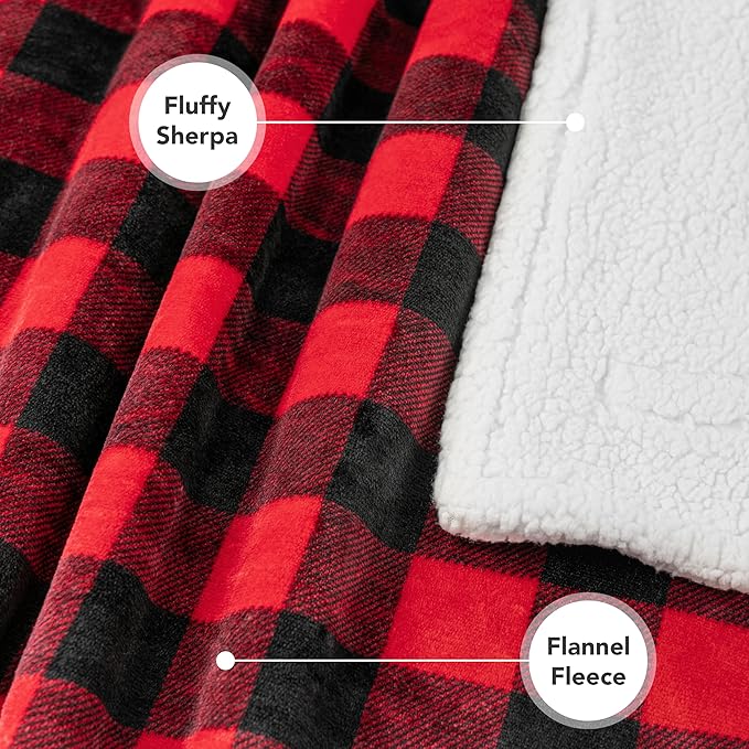 PetAmi Dog Blanket for Bed, XL Pet Blanket Large Dogs, Fleece Furniture Couch Cover Protector Sofa Car Crate Kennel, Soft Sherpa Cat Throw Plush Reversible Washable, Twin 60x80 Checker Red