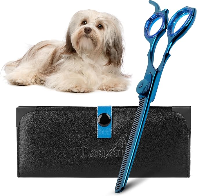 Laazar Dog Grooming Scissors - 6.5 Inch 42 Teeth Thinning Shears for Dogs, 440C Stainless Steel Pet Grooming Scissors, Dog Grooming Shears with Finger Rest & Case, Cat Grooming Supplies