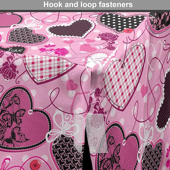 Lunarable Hearts Dog Crate Cover, Sewing Themed Love with Polka Dots Valentine's Day Inspired Image, Easy to Use Pet Kennel Cover for Small Dogs Puppies Kittens, 22 Inch, Pink Black White