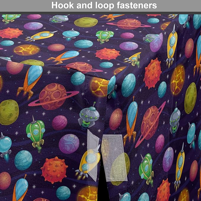 Lunarable Outer Space Dog Crate Cover, Cartoon Planets and Space Ships with Space Background Fun Science, Easy to Use Pet Kennel Cover for Cats & Medium Dogs, 30 Inch, Dark Blue