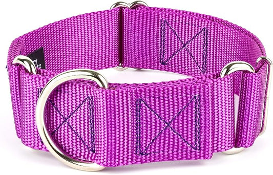 Country Brook Petz - Vibrant 18 Color Selection - 1 1/2 Inch Martingale Heavyduty Nylon Dog Collar (Medium, Bright Purple)
