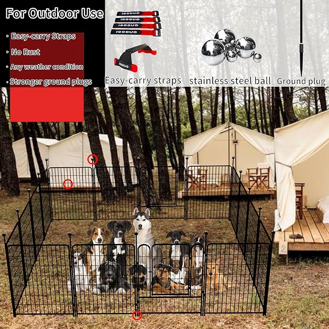 Dog Fence Outdoor for Yard 36'' High, Portable Dog Playpen with Rustproof and Sturdy Stakes for Medium/Large Dogs, 3ft Dog Play Pen for RV Camping(8 Panels)