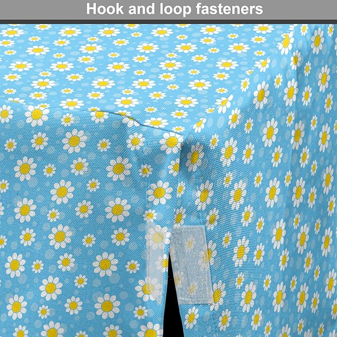 Lunarable Yellow and Blue Dog Crate Cover, Graphic Daisies Chamomiles Summer Nature Pattern with Dots, Easy to Use Pet Kennel Cover for Cats & Medium Dogs, 24 Inch, Aqua Marigold White