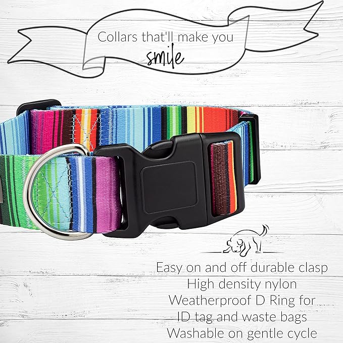 Lucky Love Dog Wide Dog Collar - Adjustable, Durable, Soft Webbing, & Comfortable 1.5 inch Wide Collar for Dogs Male and Female - in Nacho Pattern with Strong Buckle, Medium Size