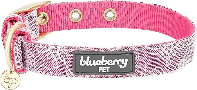 Blueberry Pet 4 Colors Glam Life Lace Floral Stamping Adjustable Dog Collar in Iconic Pink, Neck 9-12.5", for Small Breed