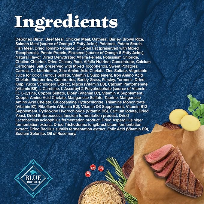 Blue Buffalo Wilderness Rocky Mountain Recipe High-Protein Adult Dry Dog Food, Made in The USA with Natural Ingredients Plus Wholesome Grains, Bison, 22-lb. Bag