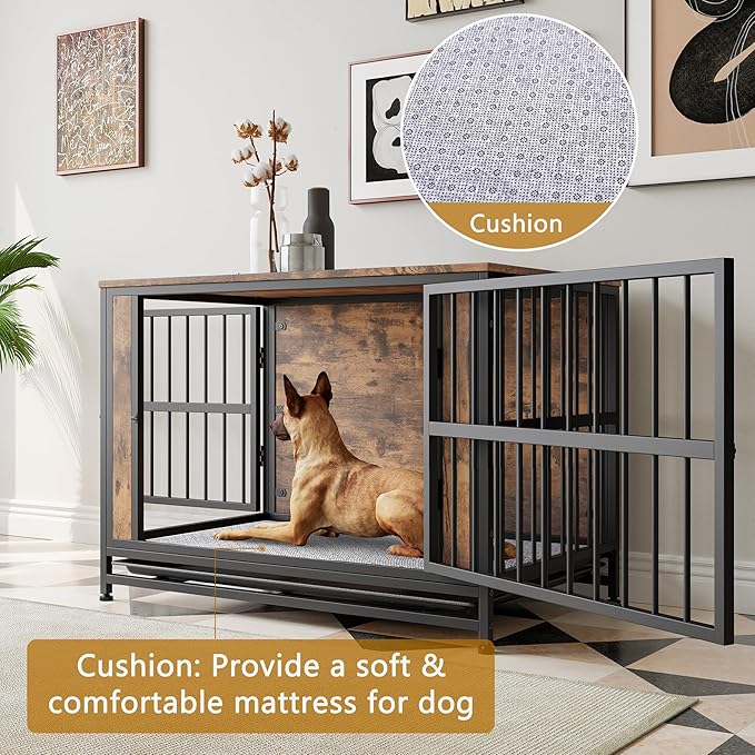 Ball & Cast 38.9" Wooden Dog Kennel with 2 Sliding Doors,Decorative Pet Crate Furniture with Pull-Out Tray,Thick Iron Frame Indoor Dog Cage for Small Dogs,Easy Assembly,Rustic Brown