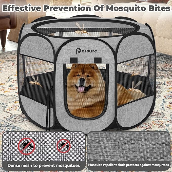 Dog Cat Playpen Indoor Outdoor for Puppy Pet Dogs Cat Recovery After Surgery, Dog Tent Crates Cage Indoor/Outdoor, Portable Pop Up Dog Kennel with Carrying Case for Travel (Premium Grey, Large)