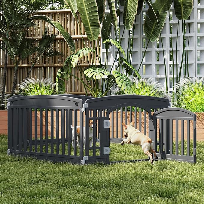 Plastic Dog Playpen | 6-Panel 24" Safe & Secure Indoor/Outdoor Pet Fence | Folding & Portable | 35 x 35 x 24IN, Ideal for Small to Medium Dogs | Easy to Clean （Black）