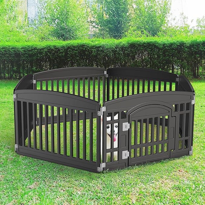 Dog Playpen 6-Panel 24" | Safe & Secure Indoor/Outdoor Pet Fence | Folding & Portable | 35 x 35 x 24IN, Ideal for Small to Medium Dogs | Easy to Clean （Black）