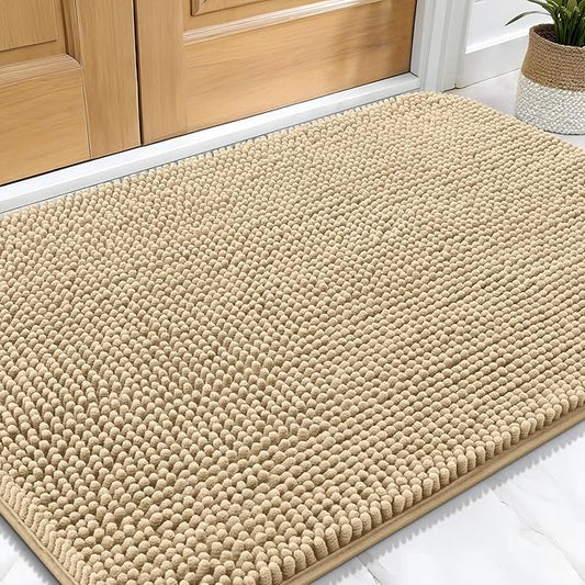 OLANLY Dog Door Mat for Muddy Paws 30x20, Absorbs Moisture and Dirt, Absorbent Non-Slip Washable Mat, Quick Dry Chenille, Mud Mat for Dogs, Entry Indoor Door Mat for Inside Floor, Beige