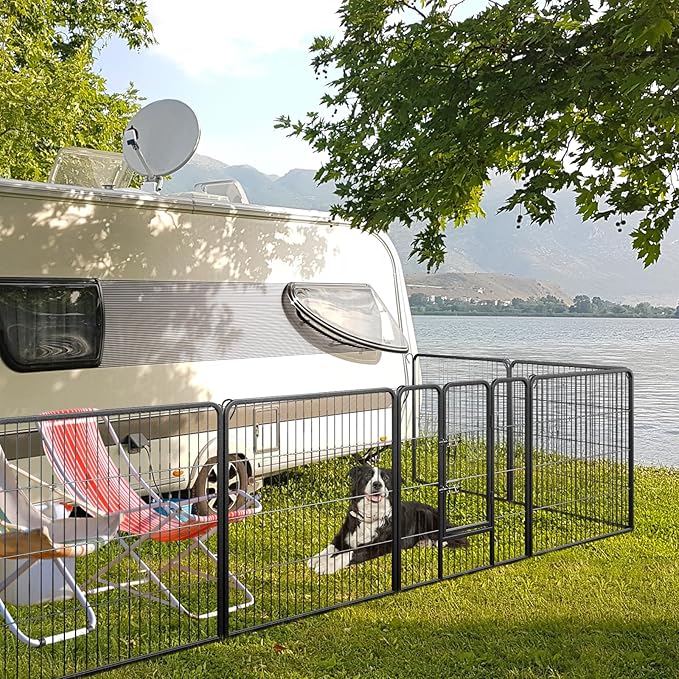 Giantex Dog Playpen Outdoor 32" H - 8 Panels Metal Pet Fence for Medium Dogs, 20.5ft Total Length, Heavy Duty Dog Pen Exercise Fence with Door, Portable Dog Fence Outdoor for Yard Garden RV Camping