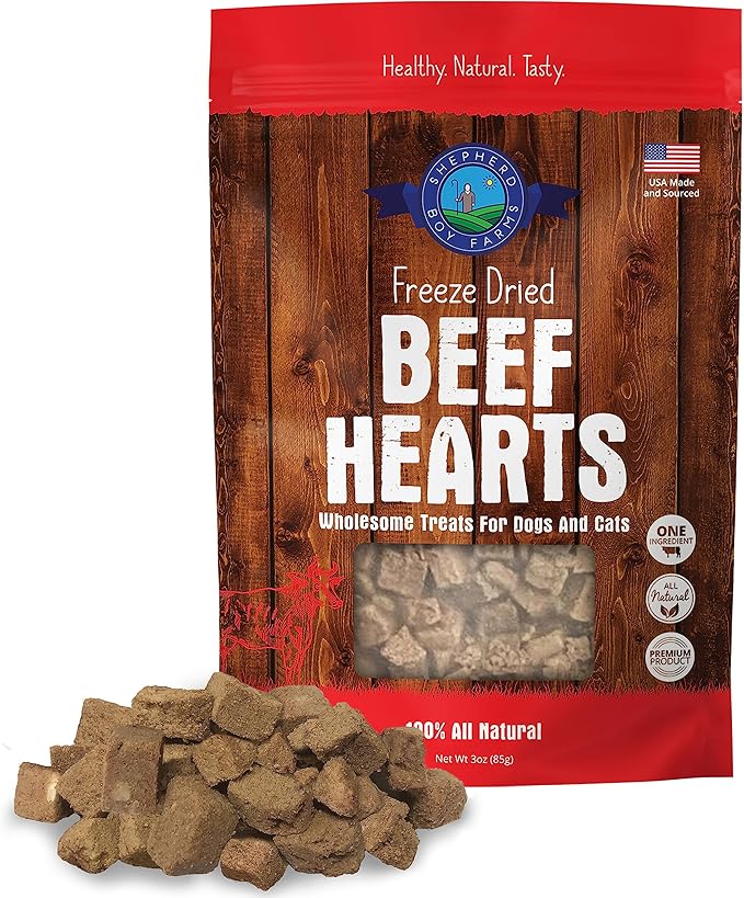 Freeze Dried Dog and Cat Treats, Beef Heart, All Natural Single Ingredient Freeze-Dried Dog Treat & Dog Snacks, Made in USA, High Protein, Essential Nutrition of Raw Dog Food, 3oz
