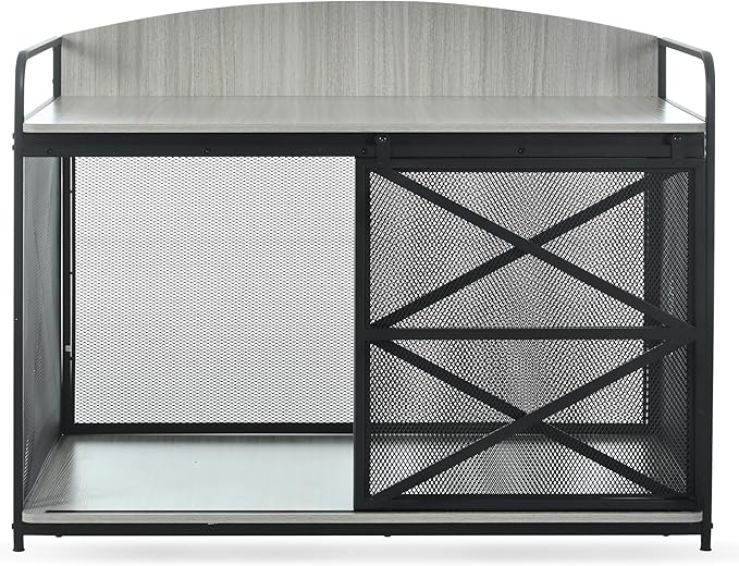 Merax 42.8" Heavy Duty Large Dog Crate Furniture for Large Medium Dog, Farmhouse Wooden Dog Kennel Indoor End Table, Decorative Pet House for Dogs, Gray