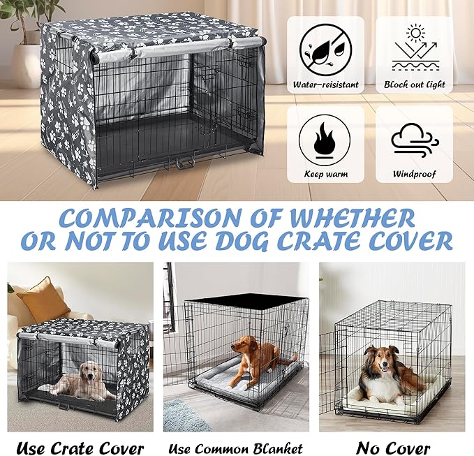 Dog Crate Cover 37 inch - Double Door, Dog Kennel Indoor, Waterproof Dog Kennel Cover with Air Vent Window, for Indoor/Outdoor Most Wire Dog Crate(Grey)