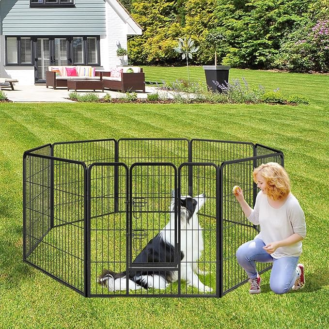 Giantex Dog Playpen Outdoor 32" H - 16 Panels Metal Pet Fence for Medium Dogs, 41ft Total Length, Heavy Duty Dog Pen Exercise Fence with Door, Portable Dog Fence Outdoor for Yard Garden RV Camping
