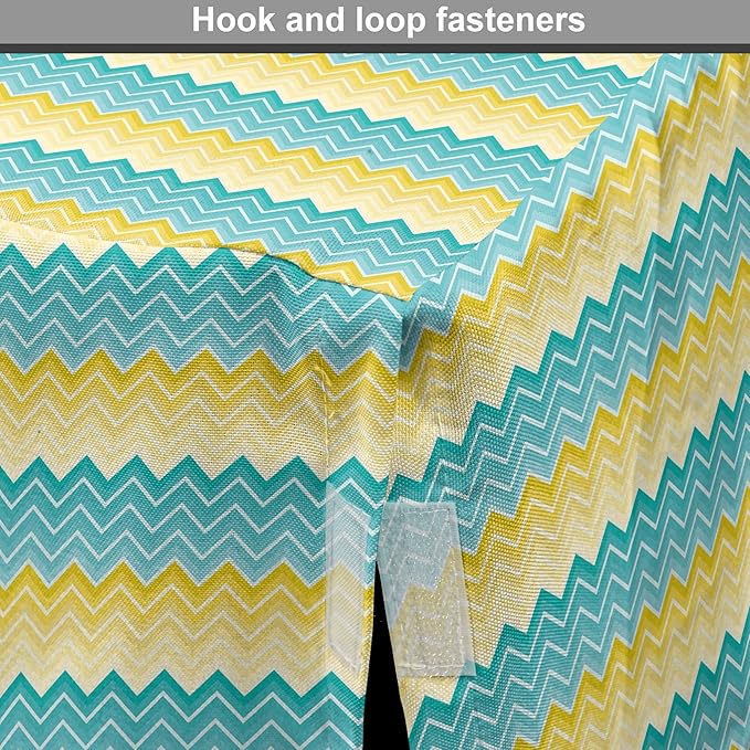 Lunarable Yellow and Blue Dog Crate Cover, Horizontal Chevron Motifs Zigzag Lines Pattern Ombre Inspired Design, Easy to Use Pet Kennel Cover for Medium Large Dogs, 42 Inch, Aqua Mustard