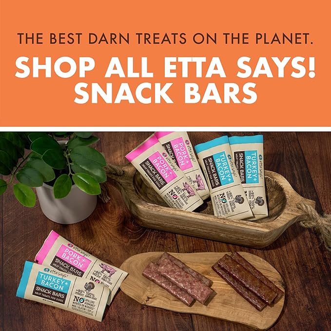 etta says! Variety Pack Snack Bars - Pork + Bacon - Turkey + Bacon - Premium All Natural Meat Treats for Dogs - Human Grade - Made in The USA (6 Count Pack of 1)