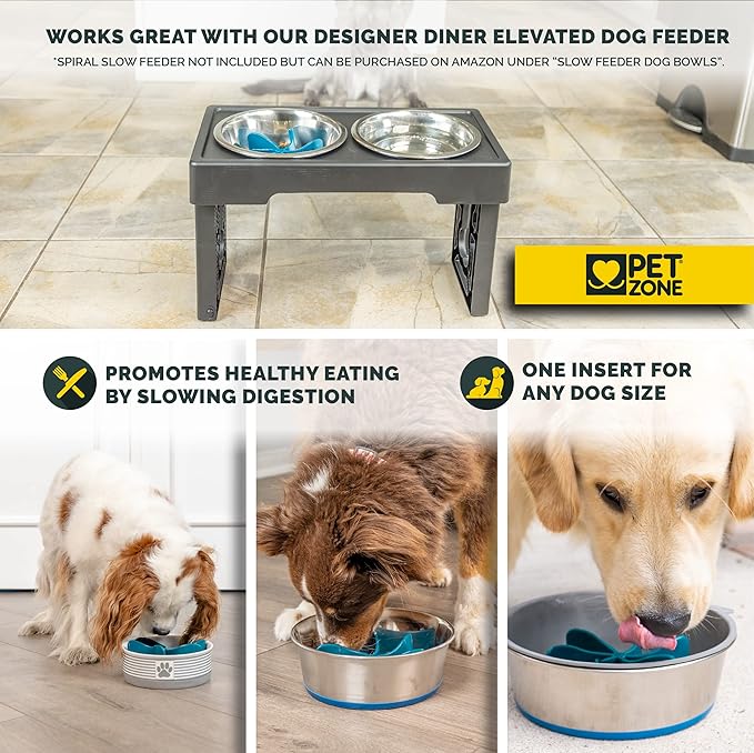 Pet Zone Designer Diner Bundle Adjustable Elevated Dog Bowls for Large Dogs, Medium and Small - Raised Dog Bowl Stand, Bowls for Food and Water Stainless Steel, 3 Heights, 2.75, 8", & 12''