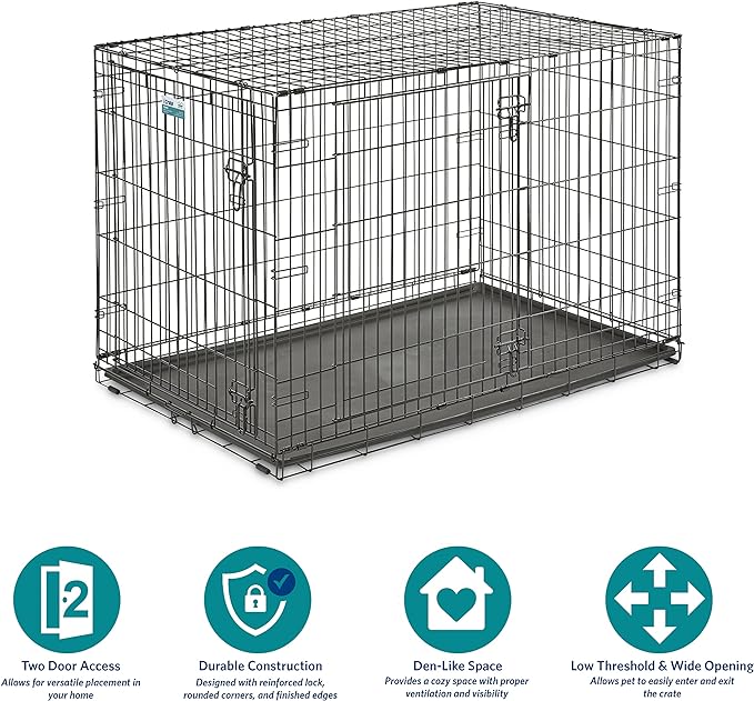 MidWest Homes for Pets Newly Enhanced Single & Double Door iCrate Dog Crate, Includes Leak-Proof Pan, Floor Protecting Feet, Divider Panel & New Patented Features