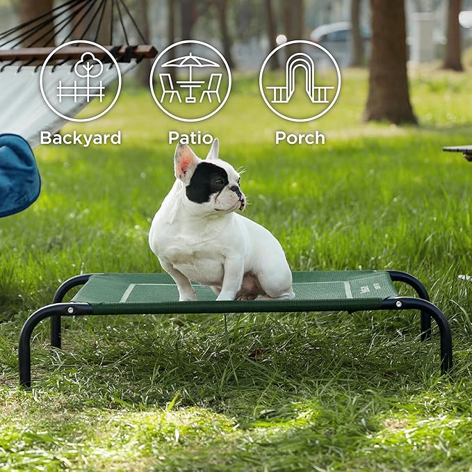 Bedsure Medium Elevated Cooling Outdoor Dog Bed - Raised Dog Cots Beds for Medium Dogs, Portable Indoor & Outdoor Pet Hammock Bed with Skid-Resistant Feet, Frame with Breathable Mesh, Green, 43 inches