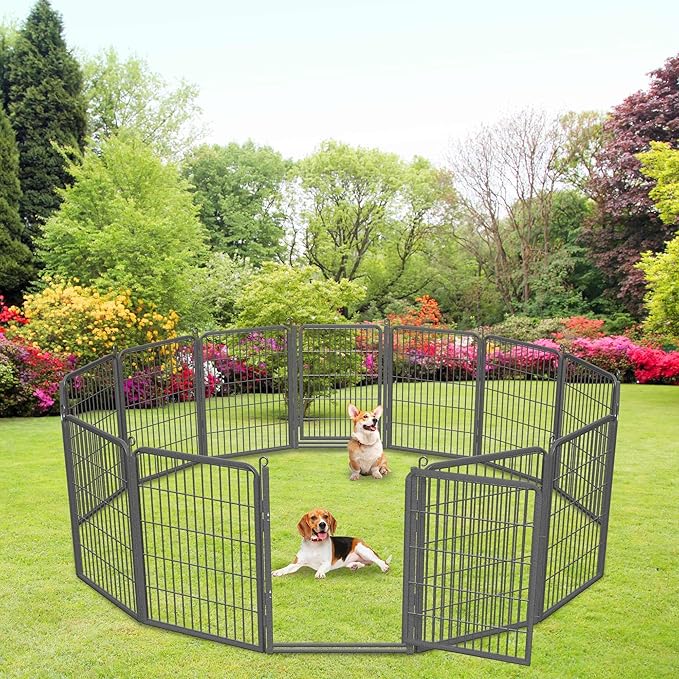 Dog Playpen with Extra Large Door Dog Fence Outdoor for Yard Indoor Dog Pen 32inch 24 Panels Dog Pens Outside Anti-Rust Pet Fence Portable Dog Fence for RV Camping Yard