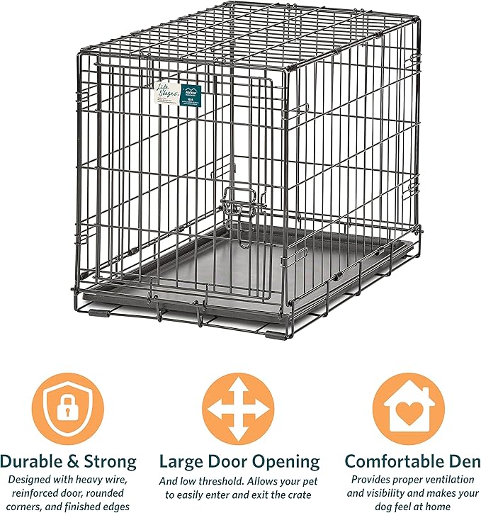 MidWest Homes for Pets Small Dog Crate | Midwest Life Stages 24' Folding Metal Dog Crate | Divider Panel, Floor Protecting Feet, Leak-Proof Dog Pan | 24L x 18W x 19H Inches, Small Dog Breed